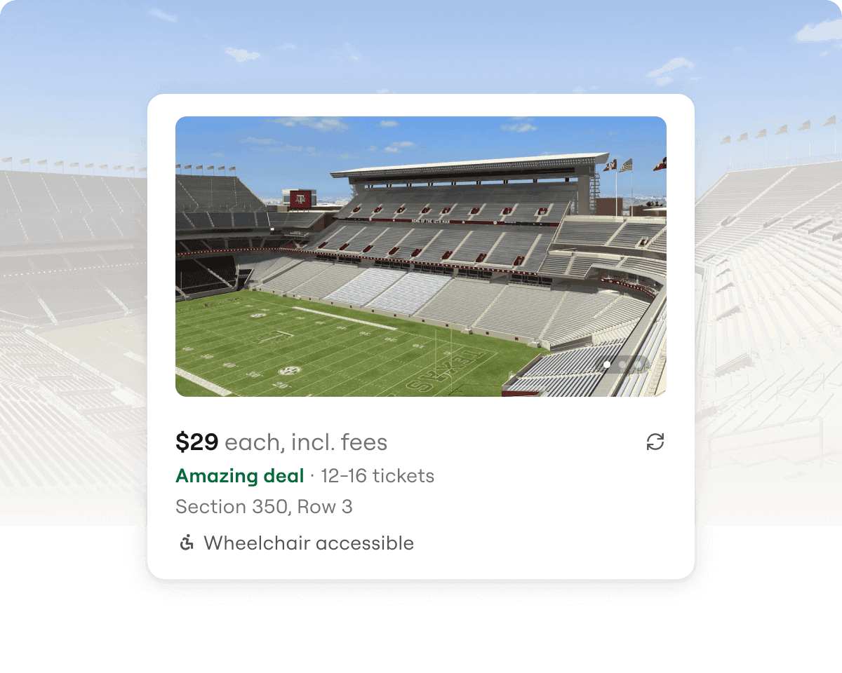 View from seat on a ticket listing