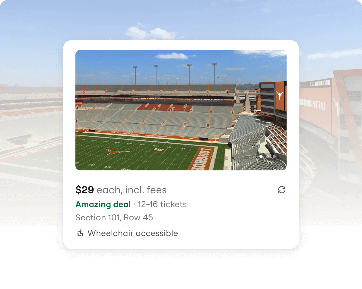 View from seat on a ticket listing