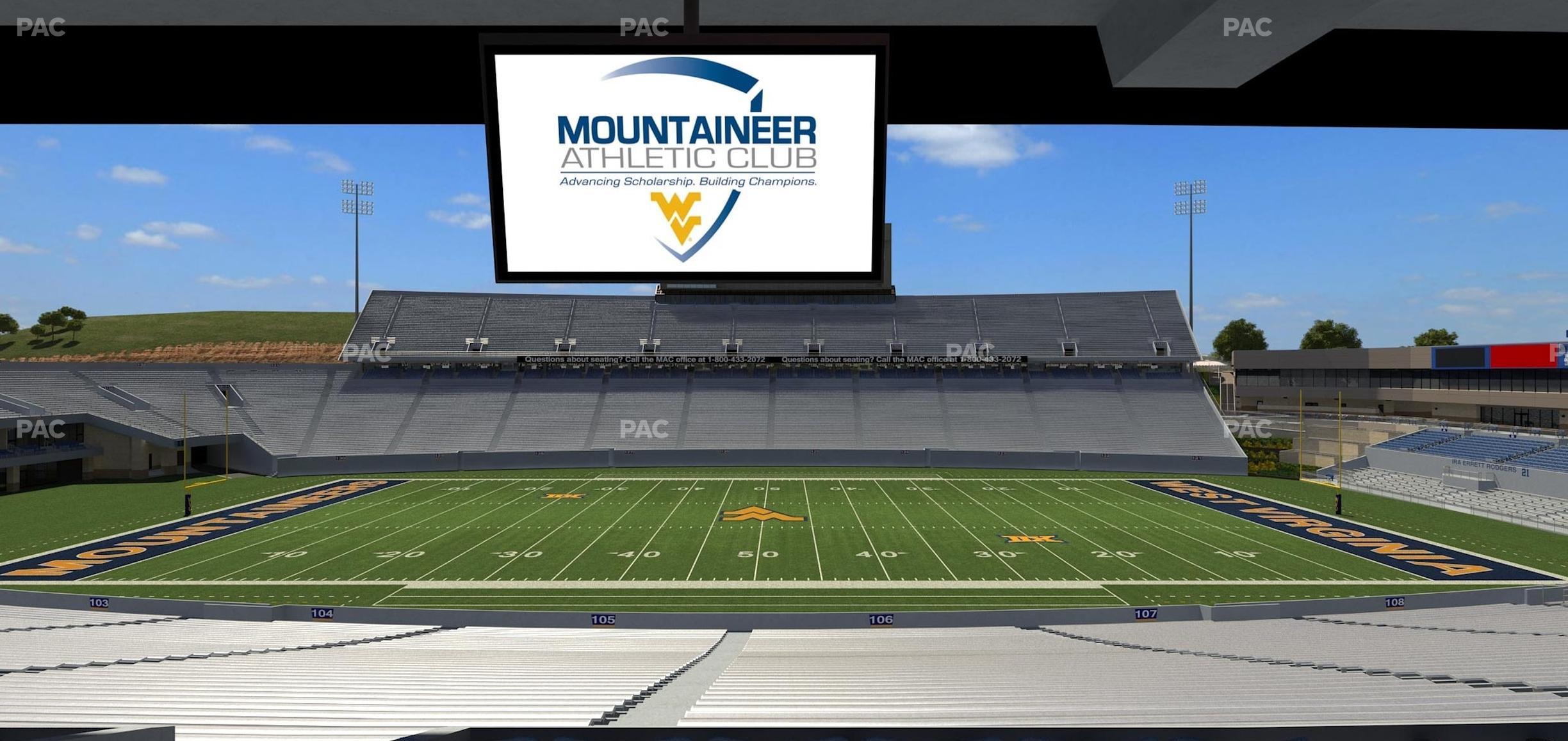 Seating view for Mountaineer Field at Milan Puskar Stadium Section Field Box 20